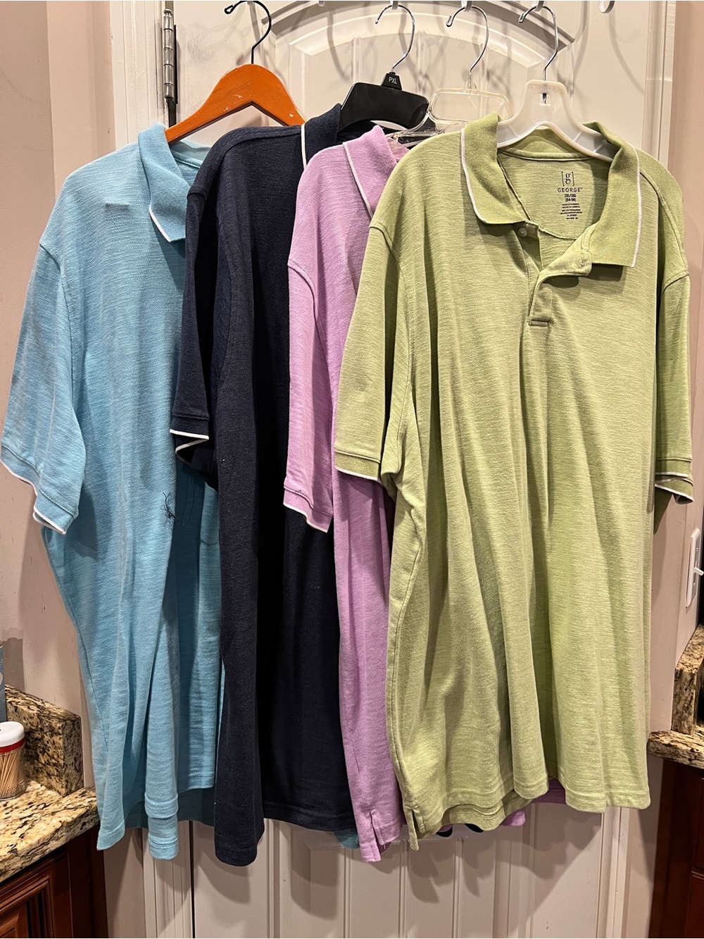 George Men's Polo Lot of 4 Pastel Green, Lavender, Navy & Sky Blue Sz 3XL 54-56